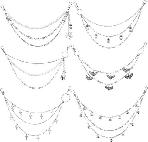 6 Pieces Punk Pants Chain Belt Multilayer Metal Wallet Chain with Spider, Skull & Cross Charms, Y2k Hip Hop Accessories for Men & Women, Gothic Jeans Decor in Saudi Arabia