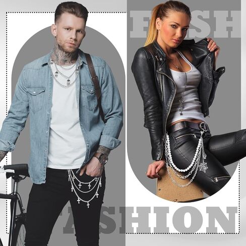 6 Pieces Punk Pants Chain Belt Multilayer Metal Wallet Chain with Spider, Skull & Cross Charms, Y2k Hip Hop Accessories for Men & Women, Gothic Jeans Decor in Saudi Arabia