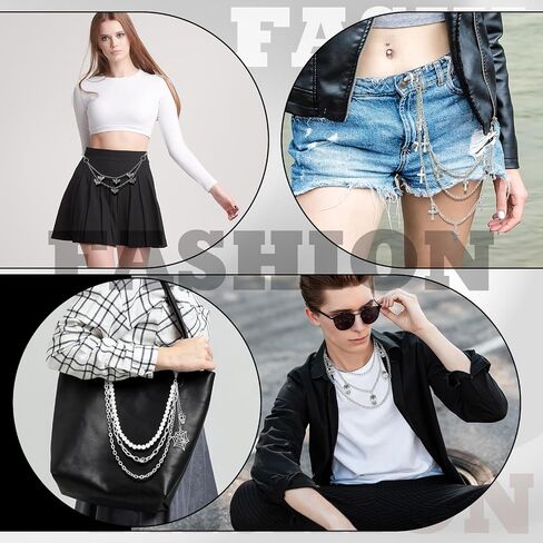 6 Pieces Punk Pants Chain Belt Multilayer Metal Wallet Chain with Spider, Skull & Cross Charms, Y2k Hip Hop Accessories for Men & Women, Gothic Jeans Decor in Saudi Arabia