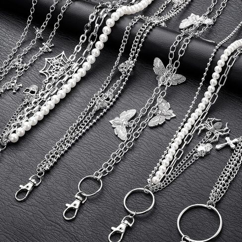 6 Pieces Punk Pants Chain Belt Multilayer Metal Wallet Chain with Spider, Skull & Cross Charms, Y2k Hip Hop Accessories for Men & Women, Gothic Jeans Decor in Saudi Arabia