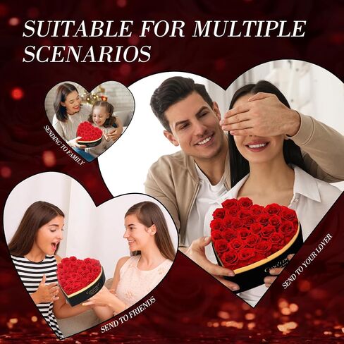 Preserved Roses Flowers for Delivery 27 Pcs, Forever Flores in Heart Box with Necklace, Eternal Rose Anniversary Birthday Gift for Women Wife Girlfriend, Rosas for Valentines Christmas, Red in Kuwait