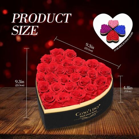 Preserved Roses Flowers for Delivery 27 Pcs, Forever Flores in Heart Box with Necklace, Eternal Rose Anniversary Birthday Gift for Women Wife Girlfriend, Rosas for Valentines Christmas, Red in Kuwait