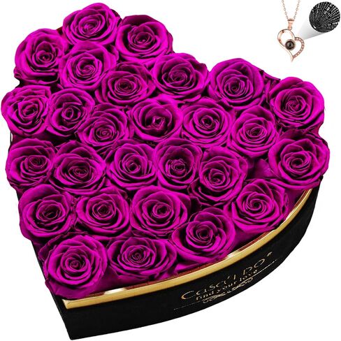 Preserved Roses Flowers for Delivery 27 Pcs, Forever Flores in Heart Box with Necklace, Eternal Rose Anniversary Birthday Gift for Women Wife Girlfriend, Rosas for Valentines Christmas, Red in Kuwait