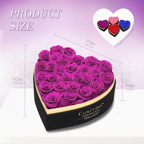 Preserved Roses Flowers for Delivery 27 Pcs, Forever Flores in Heart Box with Necklace, Eternal Rose Anniversary Birthday Gift for Women Wife Girlfriend, Rosas for Valentines Christmas, Red in Kuwait