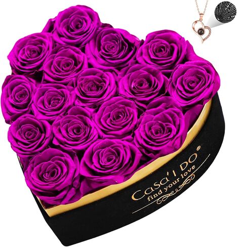 Preserved Roses Flowers for Delivery 27 Pcs, Forever Flores in Heart Box with Necklace, Eternal Rose Anniversary Birthday Gift for Women Wife Girlfriend, Rosas for Valentines Christmas, Red in Kuwait