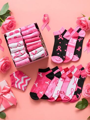 180 أزواج جوارب التوعية بسرطان الثدي بالسيدات للنساء هدايا الكاحل الشريط الوردي للنساء in Saudi Arabia