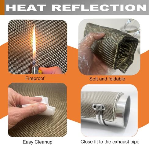 6 "× 12" عادم درع العادم درع حرارة أنابيب التيتانيوم مع مشابك من الفولاذ المقاوم للصدأ من تصميم المواد بحرارة حتى 1350 درجة فهرنهايت يحمي المكونات الحساسة للحرارة والخراطيم in Kuwait