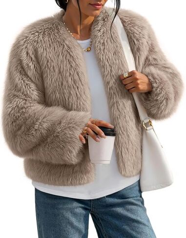 ZESICA Women's 2025 Winter Faux Fur Coats Fluffy Cropped Jacket Long Sleeve Shaggy outerwear Fall Clothes with Pockets in Saudi Arabia