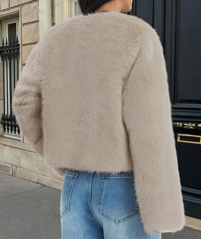 ZESICA Women's 2025 Winter Faux Fur Coats Fluffy Cropped Jacket Long Sleeve Shaggy outerwear Fall Clothes with Pockets in Saudi Arabia