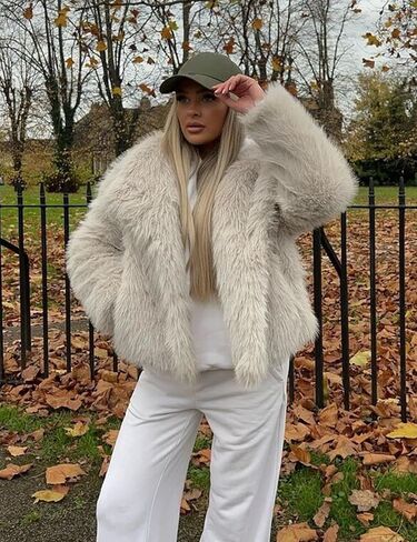Kissonic Women Faux Fur Coat Long Sleeve Lapel Open Front Shaggy Furry Jacket Warm Fluffy Short Outwear in Saudi Arabia