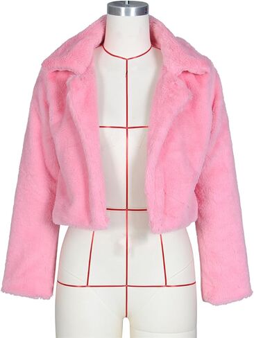 Women's Fluffy Faux Fur Outerwear Lapel Open Front Cropped Coats in Saudi Arabia