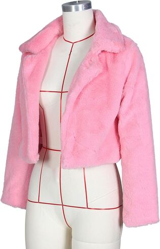 Women's Fluffy Faux Fur Outerwear Lapel Open Front Cropped Coats in Saudi Arabia