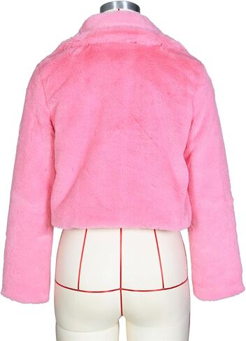 Women's Fluffy Faux Fur Outerwear Lapel Open Front Cropped Coats in Saudi Arabia