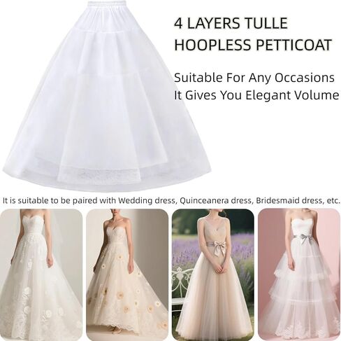 Hoopless Petticoat Crinoline Women's A-line Tulle Underskirt Slip for Bridal Wedding Dress Quinceanera Dresses in Saudi Arabia