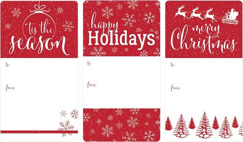 Red and Green Christmas Gift Tags, Self-Adhesive Stickers – 75 Labels, Retro Ornaments and Geometric Holiday Gift Wrap Tags in Saudi Arabia
