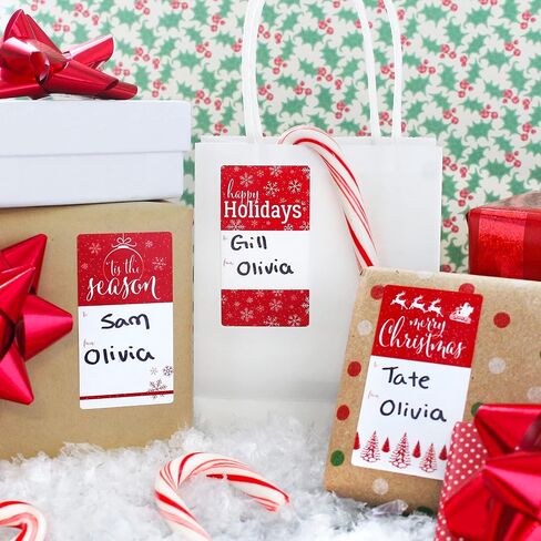 Red and Green Christmas Gift Tags, Self-Adhesive Stickers – 75 Labels, Retro Ornaments and Geometric Holiday Gift Wrap Tags in Saudi Arabia