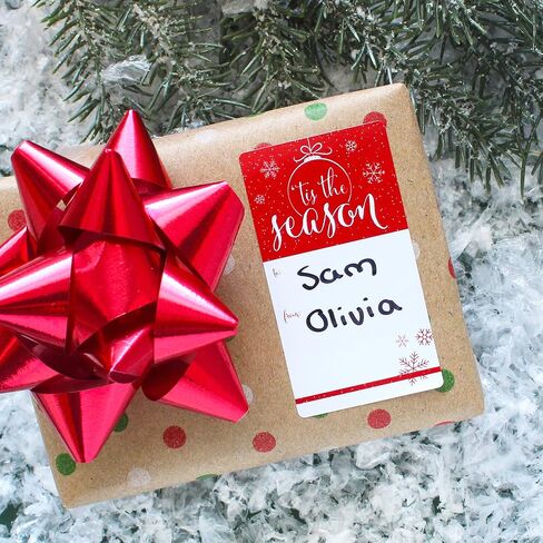 Red and Green Christmas Gift Tags, Self-Adhesive Stickers – 75 Labels, Retro Ornaments and Geometric Holiday Gift Wrap Tags in Saudi Arabia