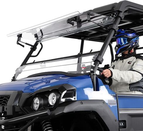 Kemimoto 3-in-1 UTV Flip Windshield متوافق مع Kawasaki Mule Pro Fxt FX DXT DX 2015-2025 ، مقاوم للخدش 1/4 بوصة مع مقابض مزدوجة ، نافذة أمامية صافية صلبة in Kuwait