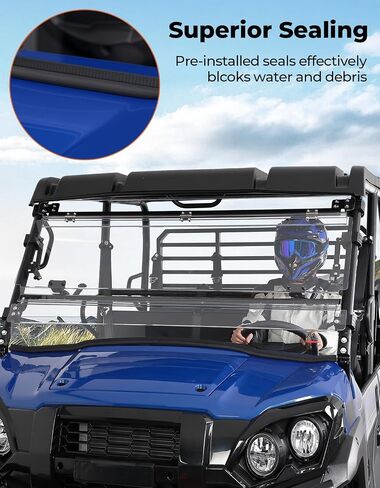 Kemimoto 3-in-1 UTV Flip Windshield متوافق مع Kawasaki Mule Pro Fxt FX DXT DX 2015-2025 ، مقاوم للخدش 1/4 بوصة مع مقابض مزدوجة ، نافذة أمامية صافية صلبة in Kuwait