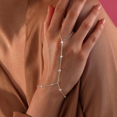 سوار سوار سلسلة يدوية للنساء ، والفضة خاتم يدوية ، حلقة إصبع ، حلقة مكعب الزركونيا ، وسلاسل سوار متقاطع مطلي بالذهب 14K للنساء المجوهرات in Kuwait