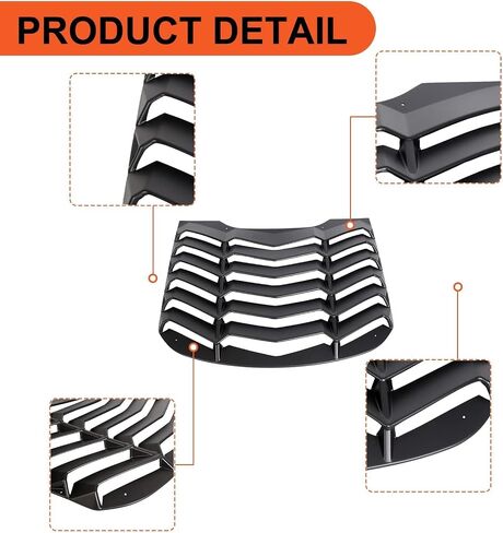 ECOTRIC Rear Window Louvers Scoop Cover Compatible with 2015-2023 Ford Mustang Windshield Sun Shade Cover Vent GT Lambo Style Matte Black Plastic in Saudi Arabia