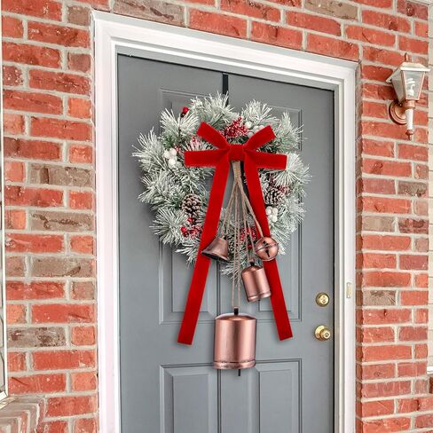 2 Set Harmony Cow Bells Vintage Rustic Cow Bells Christmas Hanging Bells with 1 Roll Vintage Khaki Velvet Ribbon for Xmas Door Wreath Tree Garland Ornaments in Saudi Arabia