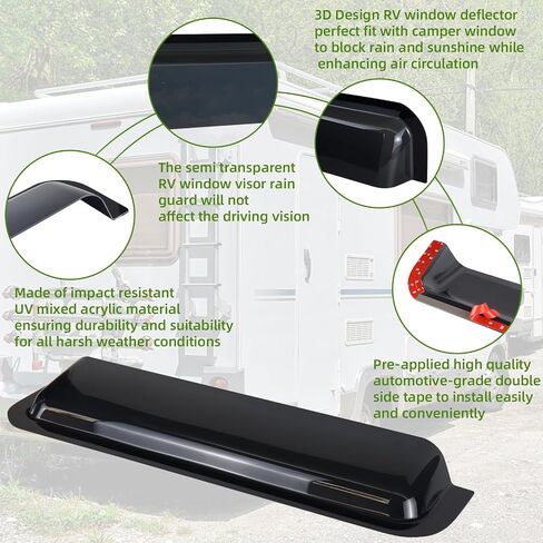 RV Window Rain Deflector و Sun Blade ، RV Window Blade Rain Snroof Difflector يناسب 18-21 بوصة العربة العربة المنزلق والنوافذ الرأسية ، وينحرف عن المطر والشمس لنوافذ العربة in Saudi Arabia