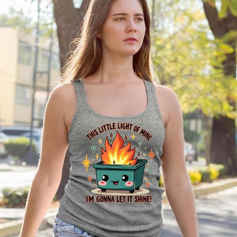 This Little Light of Mine Dumpster Fire Smile Face Racerback Tank Top for Women, Soft, Flattering Fit in Saudi Arabia