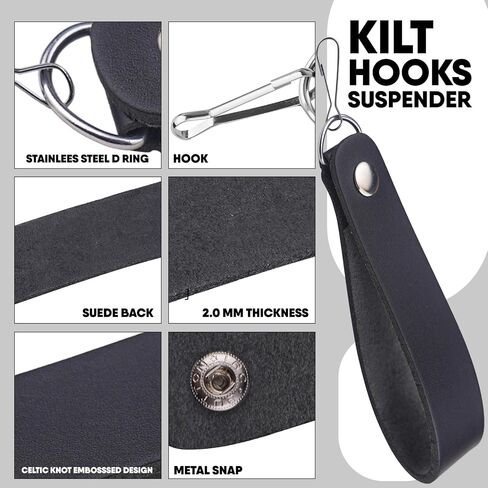 EZE Sporran Hangers Suspenders Straps- Pair Of Celtic Embossed & Plain Genuine Leather Suspenders with Metal D-Ring & Hook in Saudi Arabia