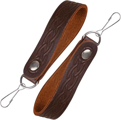 EZE Sporran Hangers Suspenders Straps- Pair Of Celtic Embossed & Plain Genuine Leather Suspenders with Metal D-Ring & Hook in Saudi Arabia
