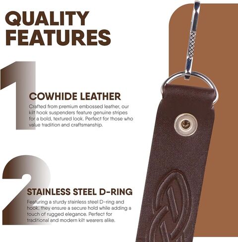 EZE Sporran Hangers Suspenders Straps- Pair Of Celtic Embossed & Plain Genuine Leather Suspenders with Metal D-Ring & Hook in Saudi Arabia
