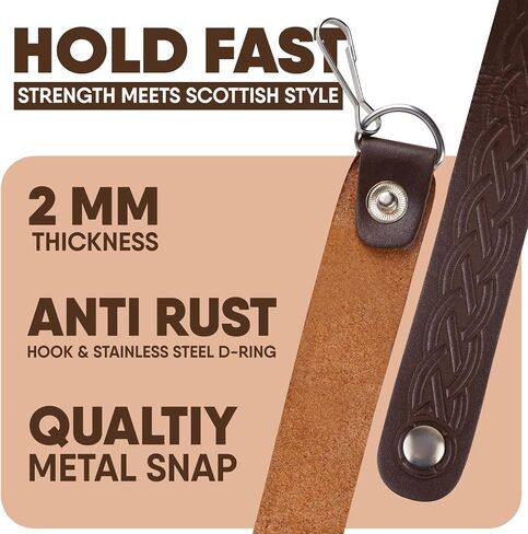 EZE Sporran Hangers Suspenders Straps- Pair Of Celtic Embossed & Plain Genuine Leather Suspenders with Metal D-Ring & Hook in Saudi Arabia
