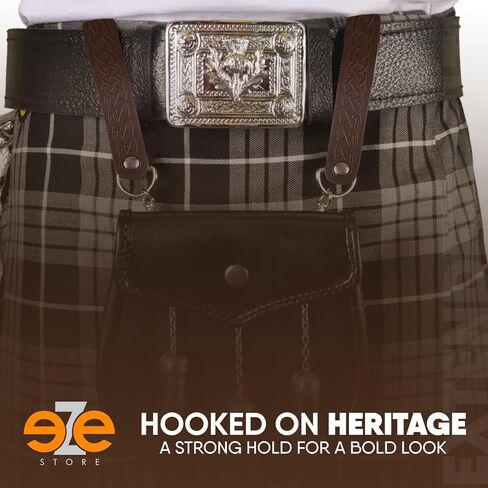 EZE Sporran Hangers Suspenders Straps- Pair Of Celtic Embossed & Plain Genuine Leather Suspenders with Metal D-Ring & Hook in Saudi Arabia