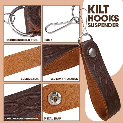 EZE Sporran Hangers Suspenders Straps- Pair Of Celtic Embossed & Plain Genuine Leather Suspenders with Metal D-Ring & Hook in Saudi Arabia