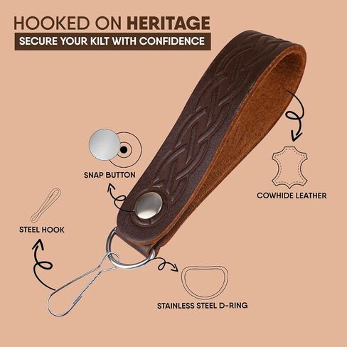 EZE Sporran Hangers Suspenders Straps- Pair Of Celtic Embossed & Plain Genuine Leather Suspenders with Metal D-Ring & Hook in Saudi Arabia