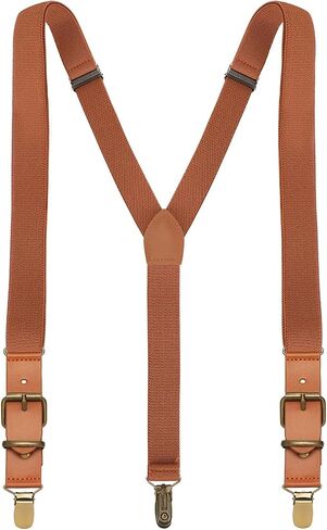 Brown Suspenders for Men Lengthen Braces Bronze Metal Clip, 49" Elastic Adjustable Y-Sharp Straps Tall Men's Suspenders Wedding Party in Saudi Arabia