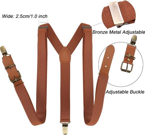Brown Suspenders for Men Lengthen Braces Bronze Metal Clip, 49" Elastic Adjustable Y-Sharp Straps Tall Men's Suspenders Wedding Party in Saudi Arabia