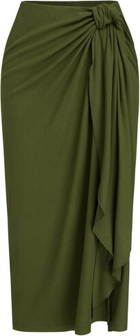 CIDER Womens Tie Front Midi Going Out Skirt Ribbed Casual Trendy Skirts Green in Saudi Arabia