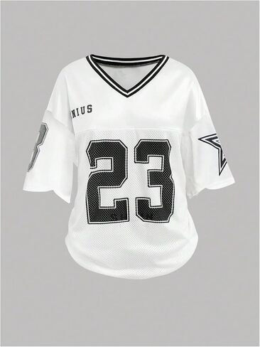 Floerns Girl's Spoy Outfit Y2K Number V Deck Jersey قمصان مع مجموعة سروال شحن in Saudi Arabia