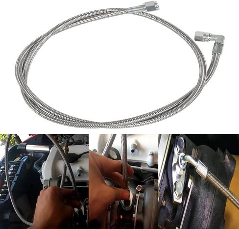 4AN Turbo Oil Feed Line - Steel Braided 48" Length 4AN 90 Degree Straight Hose End Pressure Stainless Remote Turbocharger Sensor Teflon 4 AN in Saudi Arabia