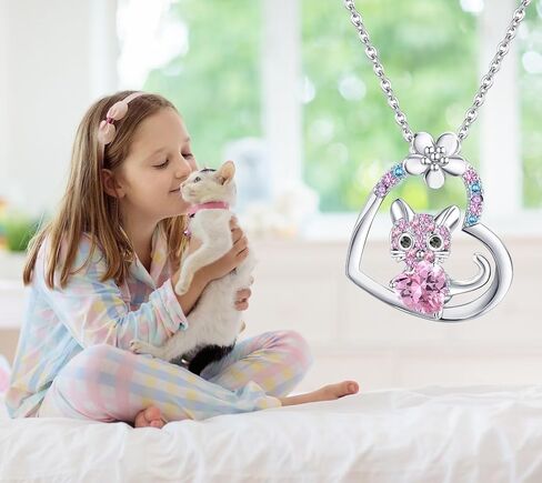 هدايا قلادة من طراز Kids Cat Birthstone للبنات- القطط القطط قلادة هدايا عيد ميلاد للمحبي in Kuwait