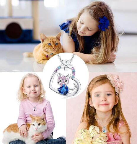 هدايا قلادة من طراز Kids Cat Birthstone للبنات- القطط القطط قلادة هدايا عيد ميلاد للمحبي in Kuwait