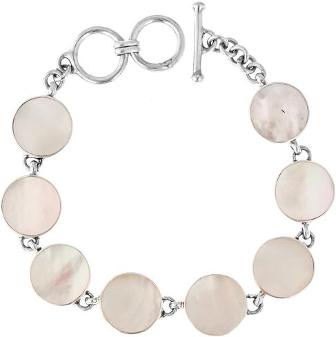 FifiRose White Mother Of Pearl Shell 925 Sterling Silver Toggle Bracelet, 6 1/2" - 7 1/2" in Saudi Arabia