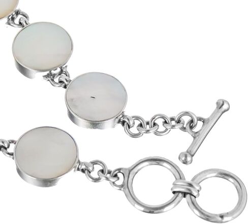 FifiRose White Mother Of Pearl Shell 925 Sterling Silver Toggle Bracelet, 6 1/2" - 7 1/2" in Saudi Arabia