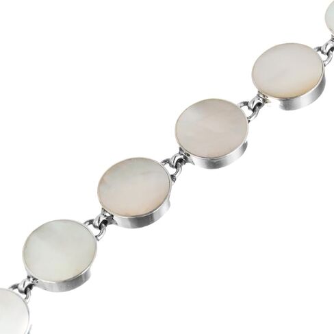 FifiRose White Mother Of Pearl Shell 925 Sterling Silver Toggle Bracelet, 6 1/2" - 7 1/2" in Saudi Arabia