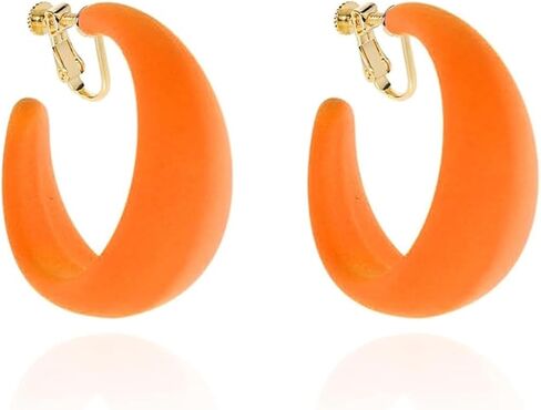 Chunky Clip On Hoop Earrings for Women Detachable Wide Statement Earring Non Pierced 80s 90s Fashion Accessories Vintage Neon Party Jewelry Outfit in Saudi Arabia