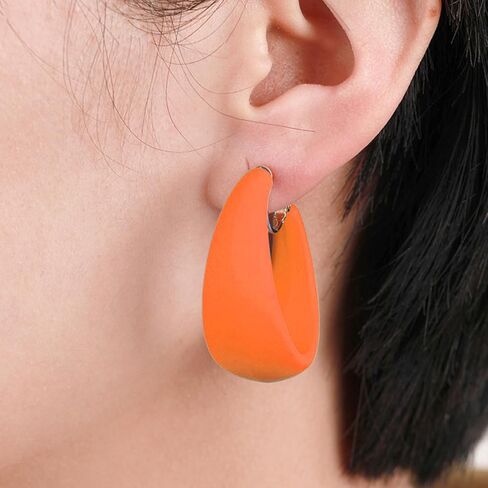 Chunky Clip On Hoop Earrings for Women Detachable Wide Statement Earring Non Pierced 80s 90s Fashion Accessories Vintage Neon Party Jewelry Outfit in Saudi Arabia