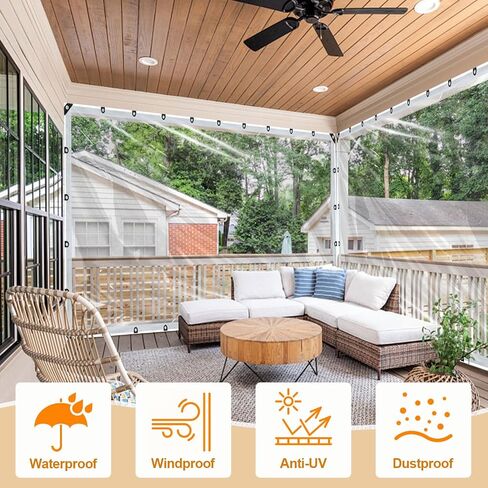 8x20ft Clear Tarp with Grommets, Upgraded Edge Heat Fused Tear Resistant Clear Heavy Duty Tarps, Clear Vinyl Tarps for Patio Fencing, Rain, Wind, Cold, Chicken Coops,and More（Windproof Rope+Zip Tie） in Saudi Arabia