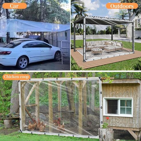 8x20ft Clear Tarp with Grommets, Upgraded Edge Heat Fused Tear Resistant Clear Heavy Duty Tarps, Clear Vinyl Tarps for Patio Fencing, Rain, Wind, Cold, Chicken Coops,and More（Windproof Rope+Zip Tie） in Saudi Arabia