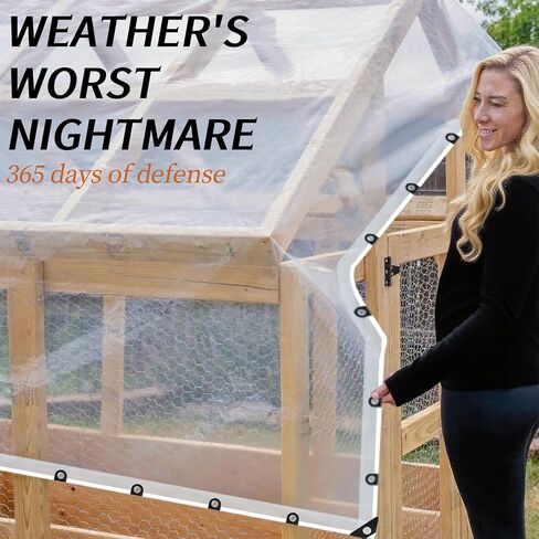 8x20ft Clear Tarp with Grommets, Upgraded Edge Heat Fused Tear Resistant Clear Heavy Duty Tarps, Clear Vinyl Tarps for Patio Fencing, Rain, Wind, Cold, Chicken Coops,and More（Windproof Rope+Zip Tie） in Saudi Arabia